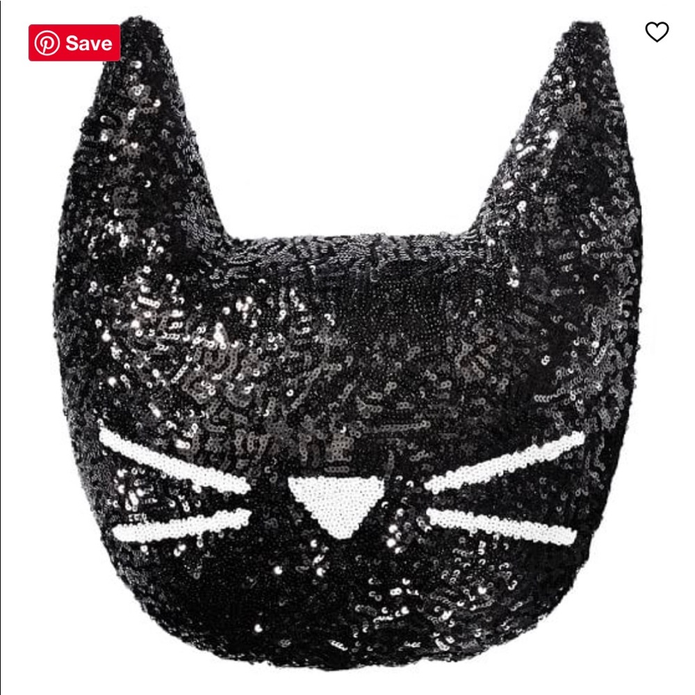 Emily and Merritt Black Sequin Kitty Cat Pillow